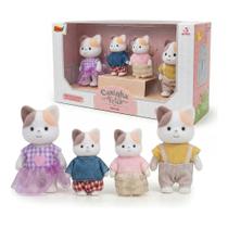 Casinha Feliz Família Gato 4 Bonecos Estilo Syvanian Familie