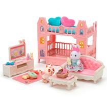 Casinha Feliz Playset Quarto E Sala Da Família Coelho Com Boneco E Acessórios