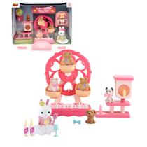 Casinha Feliz Tipo Sylvanian Family Com Coelhinha, Parque De Diversão Roda Gigante Brinquedo Infantil Colecionável Zoop