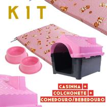 Casinha Home Class nº4+ Colchonete G + Comedouro/Bebedouro Rosa LD Pet