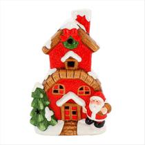 Casinha Papai Noel Nevada Led Vila Natalina Vermelho 26cm