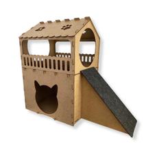 Casinha Para Gato 2 Andares MDF CRU Com Rampa Arranhador