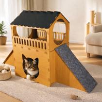 Casinha Para Gatos MDF Dois Andares 2 Rampas Arranhador Cor Caramelo