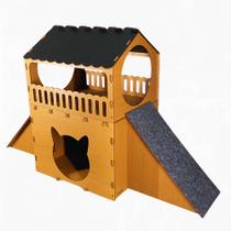 Casinha Para Gatos MDF Dois Andares 2 Rampas Arranhador Cor Caramelo