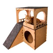 Casinha Pet para Gato em MDF 2 Andares com Carpete Arranhador Resistente e Moderna Casinha Pet para Gato em MDF 2 Andares com Carpete Arranhador Resistente e Moderna