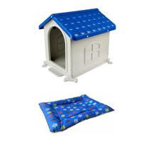 Casinha Plástica Para Cães Azul N3 - Pet Injet + Colchonete