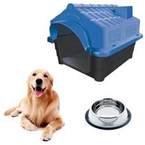 Casinha Plástica Pet Cães N4 Azul + Comedouro Chalesco 150ML