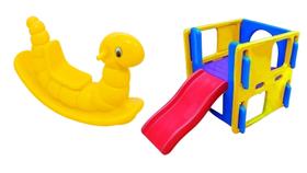 Casinha PlayJunior Escorrega + Gangorra Infantil Parquinho Minhoca- Brinquedos Resistentes Para Playground Infantil