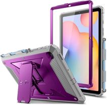 Caso à prova de choque fintie para Samsung Galaxy Tab S6 Lite 10.4'' 2020 (Modelo SM-P610/P615), Tuatara Rugged Unibody Hybrid Full Protective Bumper Kickstand Cover com Protetor de Tela Embutido, Roxo