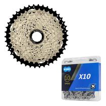 Cassete 10v absolute 11/42d + corrente kmc x10 prata/preto 116 elos - mtb - serve shimano m6000 / m4100