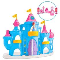 Castelo Da Princesa Snow Frozen Completo Com Boneca Que Acende o Vestido E Móveis Acessórios 10 Peças - Samba Toys