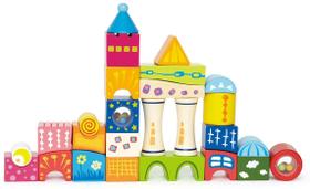 Castelo de Bloco fantasia por Hape Premiado Bloco de construção de castelo de madeira empilhamento brinquedo, conjunto de blocos de construção em forma única, brinquedo de empilhamento arco-íris com padrões
