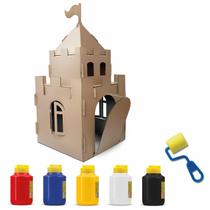 Castelo De Papelão Com Kit De Tintas E Rolo De Pintura