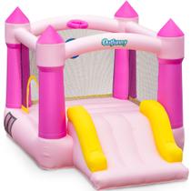 Castelo Inflável Outfunny com Escorregador para Uso Interno, Rosa