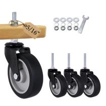 Caster Wheels AXL 45 mm com haste rosqueada de 3 polegadas, conjunto de 4 de borracha TPR