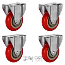 Caster Wheels FactorDuty, pacote com 4 polegadas, poliuretano vermelho rígido Caster Wheels FactorDuty, pacote com 4 polegadas, poliuretano vermelho rígido