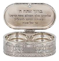 Castiçais de viagem de Shabat Art Judaica Jerusalem Nickel
