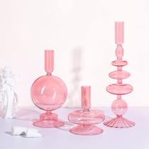 Castiçais de vidro Rtteri Groovy Wavy Pink (3 unidades)