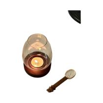 Castiçais De Vidro Transparente À Prova De Vento Suporte Redondo Para Velas Com Base De Madeira Para