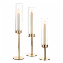 Castiçais Hewory Gold Hurricane com tampa de vidro, 3 unidades