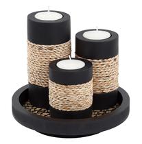 Castiçais Tealight IYARA CRAFT de madeira com bandeja, conjunto de 3 Castiçais Tealight IYARA CRAFT de madeira com bandeja, conjunto de 3