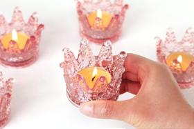 Castiçais votivos Vixdonos Crown Glass, conjunto de 6, rosa