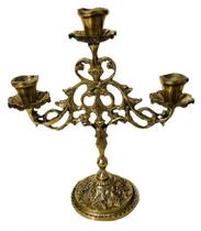 Castiçal 3 Velas Bronze Floral Decorações Presentes Igrejas