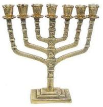 Castiçal 7 Velas Menorah 28 Cm Bronze Decoração Presentes Candelabro