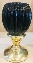 castiçal ceramica preto brilho base dourado e vela tamanho M