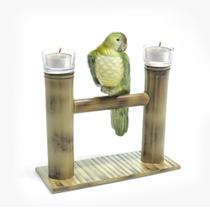Castiçal de Bambu para Velas com Pássaro de Cerâmica Suporte Porta Velas Rechaud Decoração Mesa Posta Sofisticação