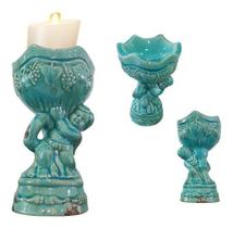 Castiçal De Cerâmica Porta Velas Verde Decorativo 22 X 13