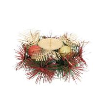 Castiçal De Natal Decorado Luxo Bolas e Folhagens Dourado e Vermelho 15cm - Master Christmas Castiçal De Natal Decorado Luxo Bolas e Folhagens Dourado e Vermelho 15cm - Master Christmas
