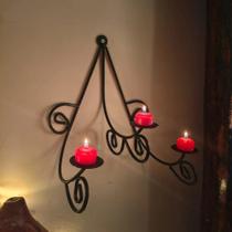 Castiçal De Parede Em Ferro Preto Decoração Rústica Para 3 Velas Castiçal De Parede Em Ferro Preto Decoração Rústica Para 3 Velas