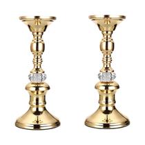 Castiçal de pilar de metal dourado, castiçais de pilar vintage, elegante pilar de cristal de metal