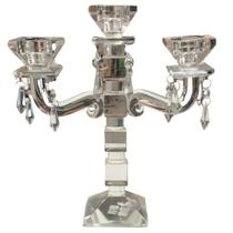 Castiçal de vidro 3 braços com pingentes 27cm - 37921-2 Castiçal de vidro 3 braços com pingentes 27cm - 37921-2