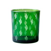 Castiçal De Vidro Cactus Verde E Branco 7,3x7,3x8cm