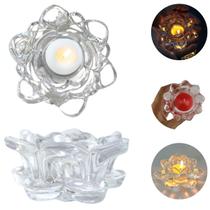 Castiçal de Vidro Flor de Lótus Porta Vela Enfeite Decoração