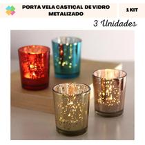 Castiçal de Vidro Metalizado (3 Und) - YA Decor