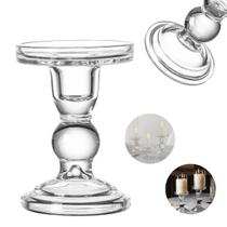 Castiçal de Vidro Porta Vela Enfeite Decoração Mesa Elegante Suporte Transparente