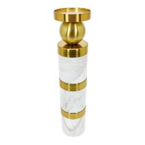 Castiçal Decor Maior Redondo Marmore Branco Metal Dourado