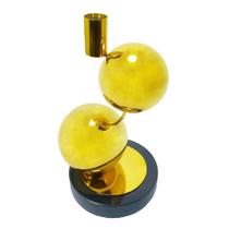 Castiçal Decorativo Metal Dourado Esferas Base Marmore
