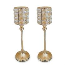 Castiçal Dourado 37cm com Cristal Porta Vela Elegante Luxo Decorativo Castiçal Dourado 37cm com Cristal Porta Vela Elegante Luxo Decorativo