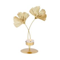 Castiçal Dourado com Folha de Ginkgo - Decoração Luxuosa para Sala de Estar e Casamento