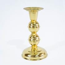 Castiçal Dourado de Latão Suporte 1 Vela Igreja 2 Bolas 12cm Castiçal Dourado de Latão Suporte 1 Vela Igreja 2 Bolas 12cm