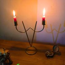 Castiçal Duplo em Ferro para Velas Rituais, Meditação e Feng Shui