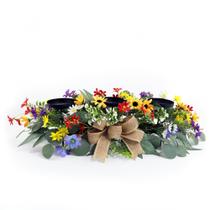 Castiçal Eksen de metal preto de 3 pilares com flores de seda