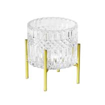 Castiçal Em Cristal Lapidado Base Em Metal Dourado Castiçal Em Cristal Lapidado Base Em Metal Dourado