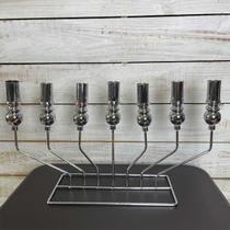 Castiçal em Metal 7 Bocas Candelabro Prata 52x16x29cm