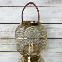 Castiçal em Metal Gaiola Dourado Pequeno 16x9x17,5cm