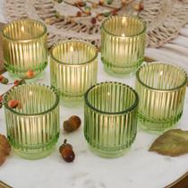 Castiçal Kate Aspen Vintage Ribbed Glass Green (conjunto de 6)